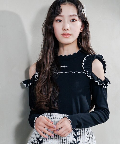 algy(アルジー)の「肩あきリブロンT(Tシャツ/カットソー・キッズ・ブラック/ピンク/オフホワイト・SMALL/XX-SMALL/X-SMALL/MEDIUM)」の3枚目の写真