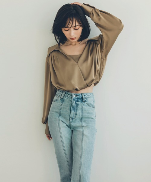 anuans(アニュアンス)の「キャミレイヤードカシュクールブラウス(シャツ/ブラウス・レディース・ベージュ/ネイビー/ホワイト系その他/サックスブルー・SMALL/MEDIUM)」の9枚目の写真