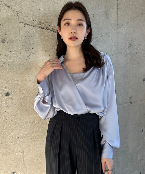 anuans(アニュアンス)の「キャミレイヤードカシュクールブラウス(シャツ/ブラウス・レディース・ベージュ/ネイビー/ホワイト系その他/サックスブルー・SMALL/MEDIUM)」の19枚目の写真