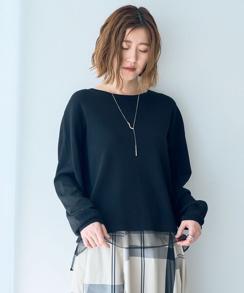 YECCA VECCA(イェッカヴェッカ)の「シアーMIXニットプルオーバー(ニット/セーター・レディース・オフホワイト/ブラック・FREE)」の2枚目の写真