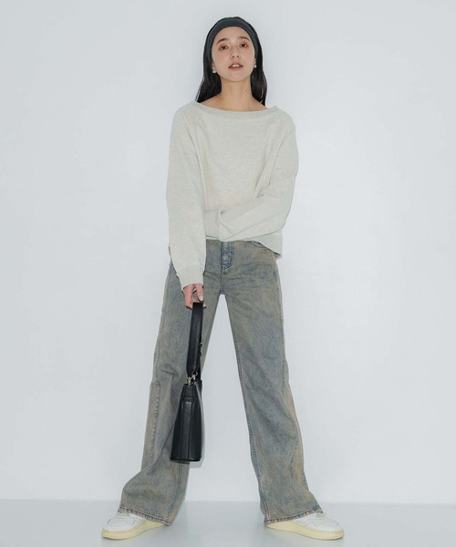 PUBLIC TOKYO（パブリックトウキョウ）の「ワイドネックスウェットTOP（スウェット・レディース・ホワイト/グレー・FREE）」の4枚目の写真