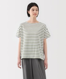 婦人 ボーダーボートネック半袖Tシャツ