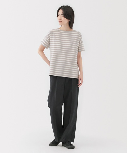 無印良品（ムジルシリョウヒン）の「婦人　ボーダーボートネック半袖Ｔシャツ（Tシャツ/カットソー・レディース・ネイビー系/スモーキーグリーン系/オレンジ系/ベージュ系/ネイビー系1/ブルー系・S/M/L/XL）」の7枚目の写真