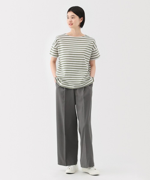 無印良品（ムジルシリョウヒン）の「婦人　ボーダーボートネック半袖Ｔシャツ（Tシャツ/カットソー・レディース・ネイビー系/スモーキーグリーン系/オレンジ系/ベージュ系/ネイビー系1/ブルー系・S/M/L/XL）」の14枚目の写真