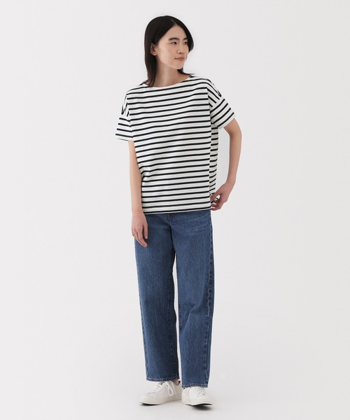 無印良品（ムジルシリョウヒン）の「婦人　ボーダーボートネック半袖Ｔシャツ（Tシャツ/カットソー・レディース・ネイビー系/スモーキーグリーン系/オレンジ系/ベージュ系/ネイビー系1/ブルー系・S/M/L/XL）」の21枚目の写真