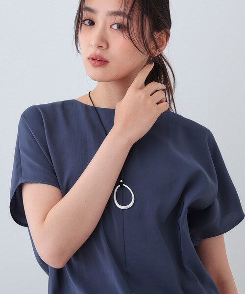 INDIVI - インディヴィ ブラウス ネイビー 44 着る日傘/遮熱/UVケア】Vネックドルマンスリーブブラウス