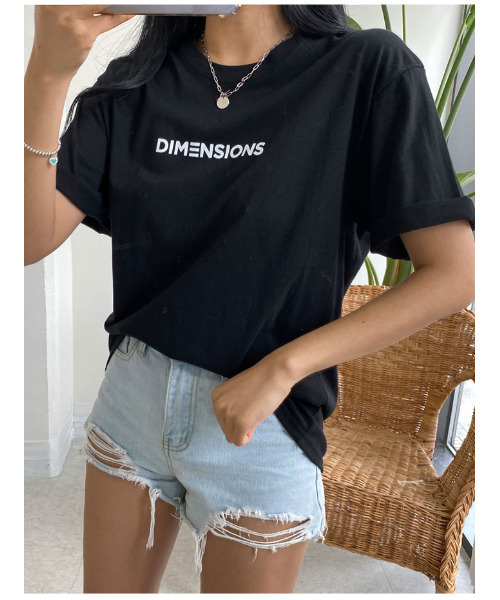 VIVID LADY（ビビッドレディー）の「ルーズフィットロゴtシャツ半袖 トップス レディース（Tシャツ/カットソー・レディース・アイボリー/ブラック・FREE）」の8枚目の写真