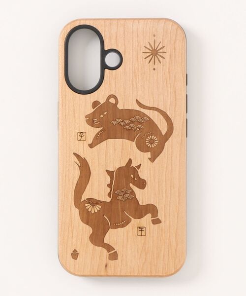 綜合警備保障　純銀製 干支祝誕生 木製ケース付 岩座】iPhone16 木製携帯守護衣 スマホケース 向かい干支
