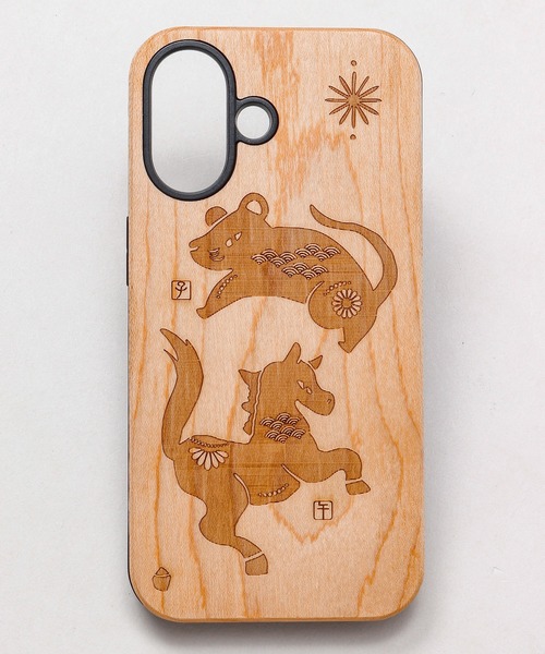 綜合警備保障　純銀製 干支祝誕生 木製ケース付 岩座】iPhone16 木製携帯守護衣 スマホケース 向かい干支