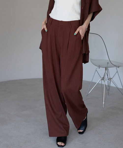 wafu リネンワイドパンツ　浅緋色 入門編】数量限定！鮮やかに揺れる 風がぬけるリネンワイド