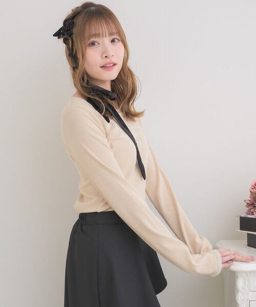 ems excite（エムズエキサイト）の「レース付きメッセージロゴCT（Tシャツ/カットソー・レディース・ナチュラル/チャコールグレー/ピンク・FREE）」の13枚目の写真