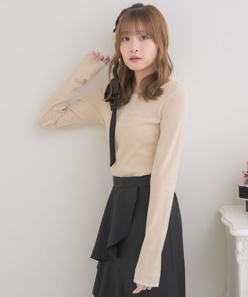 ems excite（エムズエキサイト）の「レース付きメッセージロゴCT（Tシャツ/カットソー・レディース・ナチュラル/チャコールグレー/ピンク・FREE）」の14枚目の写真