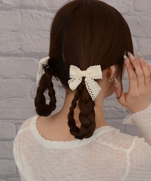 float】ナチュラル レース リボン ヘアクリップ【2個セット
