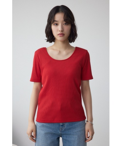 AZUL by moussy（アズールバイマウジー）の「2WAYドライタッチリブトップス（Tシャツ/カットソー・レディース・オフホワイト/ブラック/ライトベージュ/レッド・SMALL/MEDIUM）」の10枚目の写真