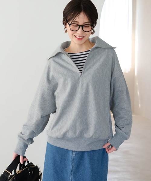 Elura（エルーラ）の「裏毛ハーフZIPプルオーバー/321618（Tシャツ/カットソー・レディース・ホワイト/ブラック/ライトグレー・FREE）」の3枚目の写真