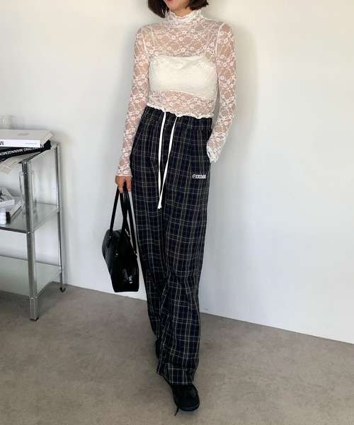 Teem Store（チームストア）の「ワンポイントダブルウエストチェックワイドパンツ ウエストフリル（その他パンツ・レディース・グレー・M/L）」の21枚目の写真