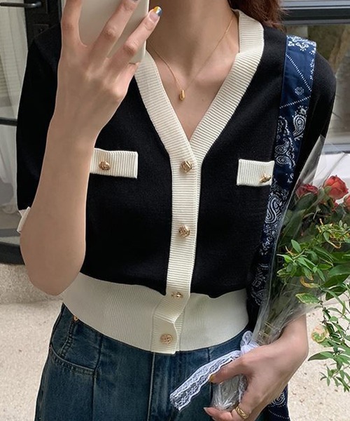 Jasmine Grandiflorum（ジャスミングランディフローラム）の「【Jasmine】ハーフスリーブバイカラーカーディガン (SS)（カーディガン/ボレロ・レディース・ブルー/ブラック/ホワイト/ピンク・FREE）」の17枚目の写真