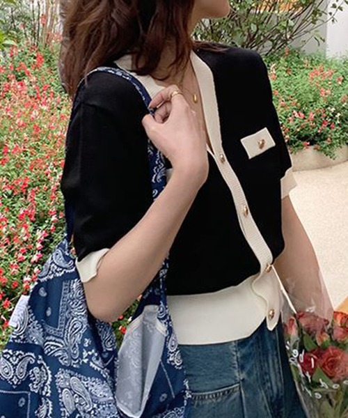 Jasmine Grandiflorum（ジャスミングランディフローラム）の「【Jasmine】ハーフスリーブバイカラーカーディガン (SS)（カーディガン/ボレロ・レディース・ブルー/ブラック/ホワイト/ピンク・FREE）」の19枚目の写真