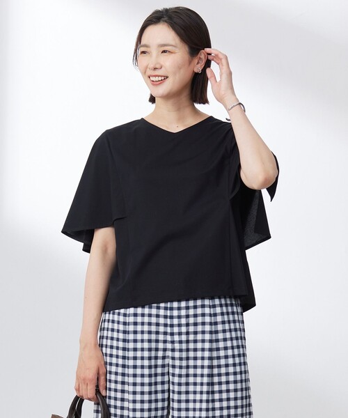 J.PRESS(ジェイプレス)の「【洗える・接触冷感】プレーティングジャージー ケープ風 カットソー(Tシャツ/カットソー・レディース・スカイブルー系/ホワイト系/ベージュ系/ブラック系・LARGE/MEDIUM)」の2枚目の写真