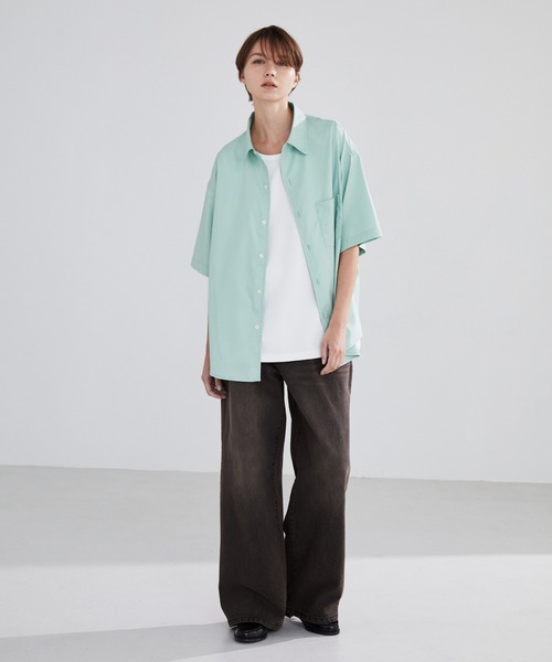 千*尋様 &ellecy　レース開襟半袖シャツ ライムグリーン LUENNA】Short Sleeve Regular Collar Shirt / 半袖レギュラー