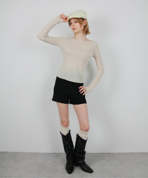 IMARI(イマリ)の「【 IMARI / イマリ 】 シンプル シアー ロング スリーブ TEE(Tシャツ/カットソー・レディース・ブラック/アイボリー/グレー/ブルー/ベージュ・FREE)」の7枚目の写真