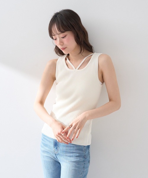 タンクトップ付きメッシュのカットソー セール】SET2点メッシュプルオーバー＋タンクトップ（Tシャツ
