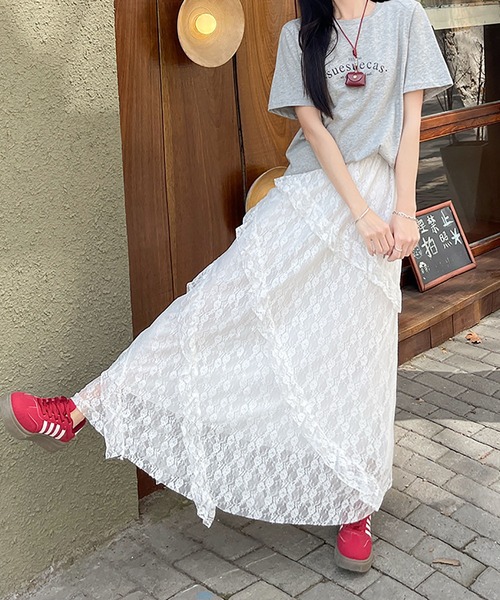 MAISON SPECIAL ホワイトレースロングスカート MAISON SPECIAL スカート Lace Fabric Docking Skirt/レース