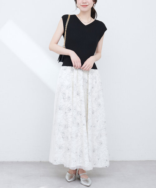 natural couture(ナチュラルクチュール)の「ニット×チュールドッキングワンピース(ワンピース・レディース・モカ/ラベンダー/ピンク/ブラック・MEDIUM/LARGE)」の22枚目の写真
