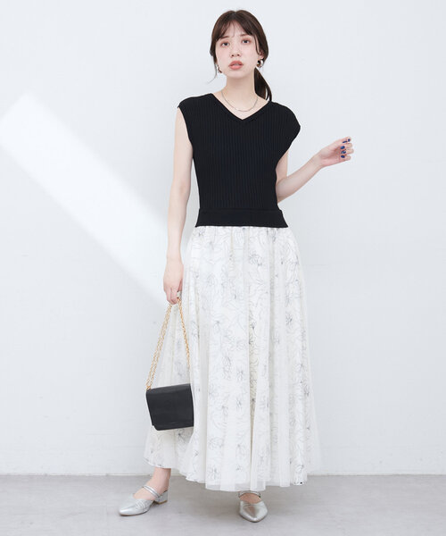 natural couture(ナチュラルクチュール)の「ニット×チュールドッキングワンピース(ワンピース・レディース・モカ/ラベンダー/ピンク/ブラック・MEDIUM/LARGE)」の21枚目の写真