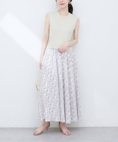 natural couture(ナチュラルクチュール)の「ニット×チュールドッキングワンピース(ワンピース・レディース・モカ/ラベンダー/ピンク/ブラック・MEDIUM/LARGE)」の4枚目の写真