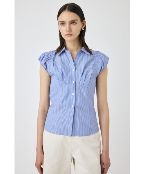 MOUSSY（マウジー）の「PIN STRIPE FIT シャツ（シャツ/ブラウス・レディース・ホワイト/ライトピンク/ブルー・1/2）」の2枚目の写真