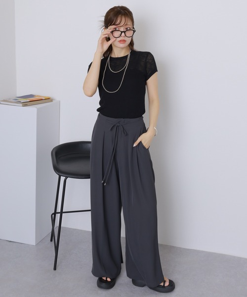 LAULEN（ローレン）の「double tuck belted wide pants /ダブルタック ウエスト リボンベルト付き ワイド パンツ（その他パンツ・レディース・ブラック/アイボリー/チャコールグレー・S/M）」の8枚目の写真