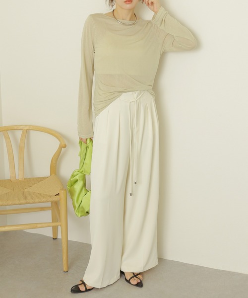 LAULEN（ローレン）の「double tuck belted wide pants /ダブルタック ウエスト リボンベルト付き ワイド パンツ（その他パンツ・レディース・ブラック/アイボリー/チャコールグレー・S/M）」の14枚目の写真