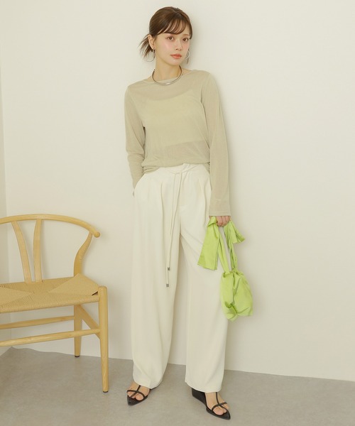 LAULEN（ローレン）の「double tuck belted wide pants /ダブルタック ウエスト リボンベルト付き ワイド パンツ（その他パンツ・レディース・ブラック/アイボリー/チャコールグレー・S/M）」の16枚目の写真