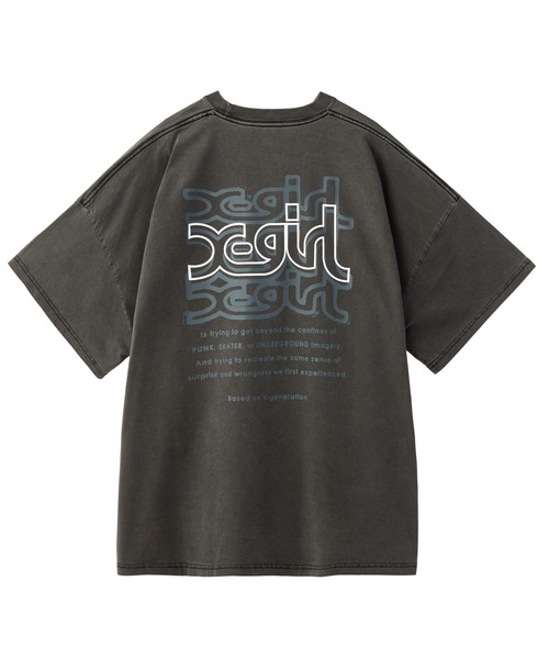 X-girl（エックスガール）の「OVER PRINT MILLS LOGO S/S BIG TEE DRESS（ワンピース・レディース・ブラック/オリーブ・S/M）」の2枚目の写真