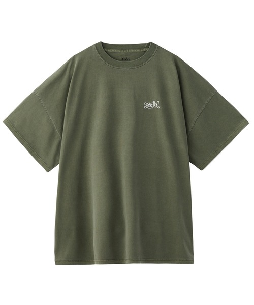 X-girl（エックスガール）の「OVER PRINT MILLS LOGO S/S BIG TEE DRESS（ワンピース・レディース・ブラック/オリーブ・S/M）」の3枚目の写真