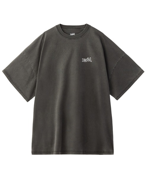 X-girl（エックスガール）の「OVER PRINT MILLS LOGO S/S BIG TEE DRESS（ワンピース・レディース・ブラック/オリーブ・S/M）」の4枚目の写真