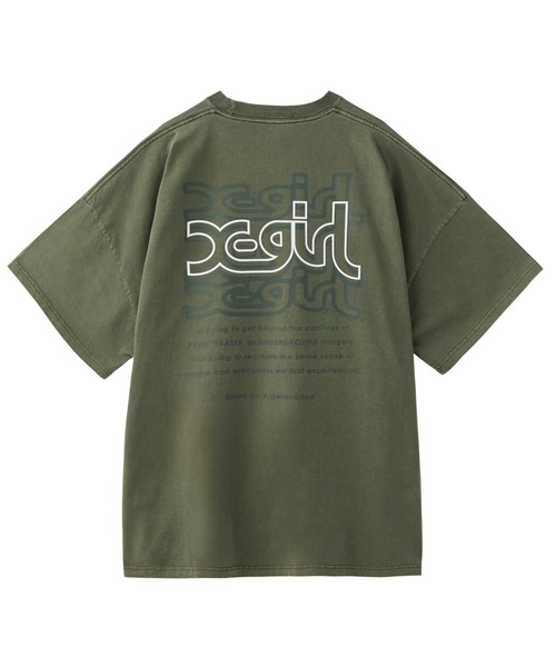 X-girl（エックスガール）の「OVER PRINT MILLS LOGO S/S BIG TEE DRESS（ワンピース・レディース・ブラック/オリーブ・S/M）」の13枚目の写真