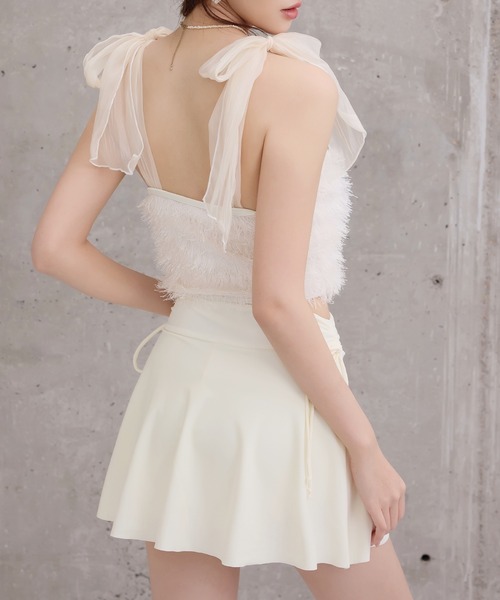 TeddyShop（テディショップ）の「レディース水着 ラメ入りシャギービスチェ風ハイウエストビキニ 上下2点セット（水着・レディース・ブラック/グレー/アイボリー/ピンク・L/S/M）」の2枚目の写真