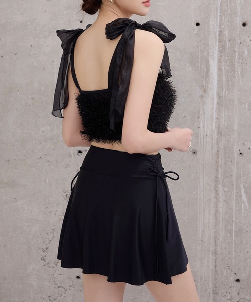 TeddyShop（テディショップ）の「レディース水着 ラメ入りシャギービスチェ風ハイウエストビキニ 上下2点セット（水着・レディース・ブラック/グレー/アイボリー/ピンク・L/S/M）」の3枚目の写真