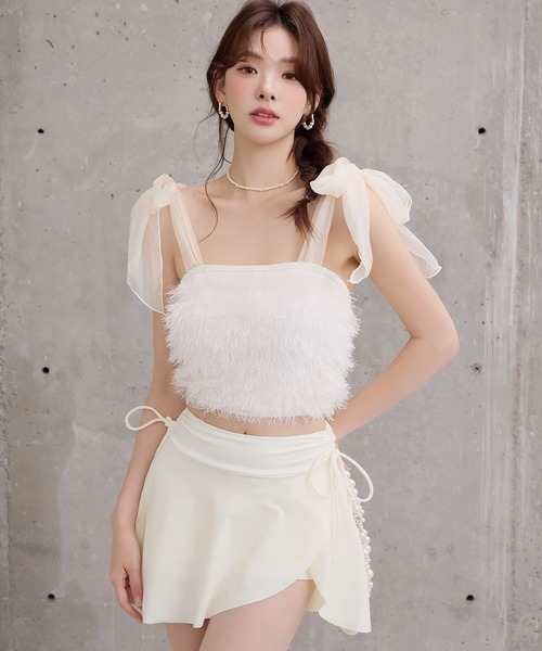 TeddyShop（テディショップ）の「レディース水着 ラメ入りシャギービスチェ風ハイウエストビキニ 上下2点セット（水着・レディース・ブラック/グレー/アイボリー/ピンク・L/S/M）」の5枚目の写真