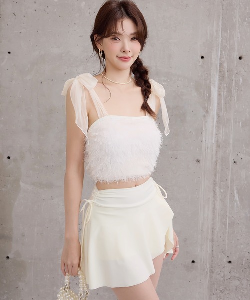 TeddyShop（テディショップ）の「レディース水着 ラメ入りシャギービスチェ風ハイウエストビキニ 上下2点セット（水着・レディース・ブラック/グレー/アイボリー/ピンク・L/S/M）」の6枚目の写真