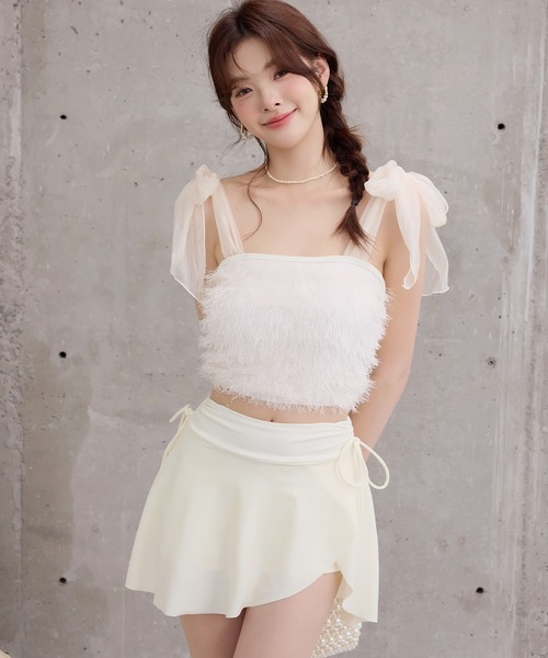 TeddyShop（テディショップ）の「レディース水着 ラメ入りシャギービスチェ風ハイウエストビキニ 上下2点セット（水着・レディース・ブラック/グレー/アイボリー/ピンク・L/S/M）」の7枚目の写真