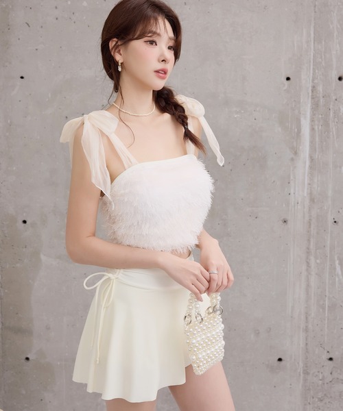 TeddyShop（テディショップ）の「レディース水着 ラメ入りシャギービスチェ風ハイウエストビキニ 上下2点セット（水着・レディース・ブラック/グレー/アイボリー/ピンク・L/S/M）」の8枚目の写真