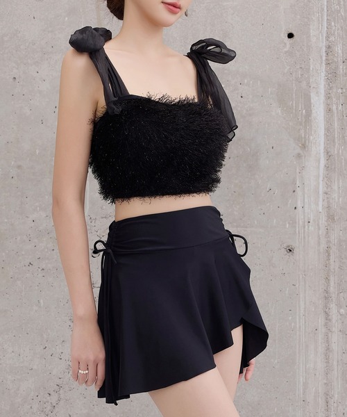 TeddyShop（テディショップ）の「レディース水着 ラメ入りシャギービスチェ風ハイウエストビキニ 上下2点セット（水着・レディース・ブラック/グレー/アイボリー/ピンク・L/S/M）」の22枚目の写真