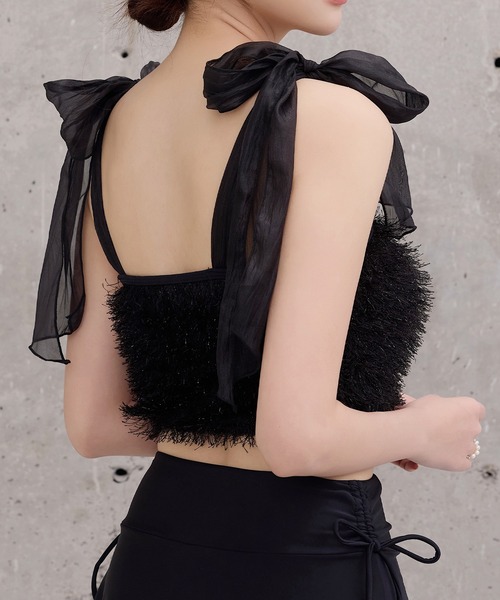 TeddyShop（テディショップ）の「レディース水着 ラメ入りシャギービスチェ風ハイウエストビキニ 上下2点セット（水着・レディース・ブラック/グレー/アイボリー/ピンク・L/S/M）」の12枚目の写真