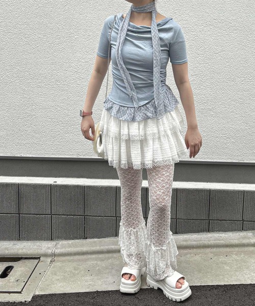 frunco(フランコ)の「チェックタイチョーカー付きカットトップス(半袖)(Tシャツ/カットソー・レディース・ホワイト/ブルー・FREE)」の7枚目の写真