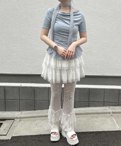 frunco(フランコ)の「チェックタイチョーカー付きカットトップス(半袖)(Tシャツ/カットソー・レディース・ホワイト/ブルー・FREE)」の6枚目の写真
