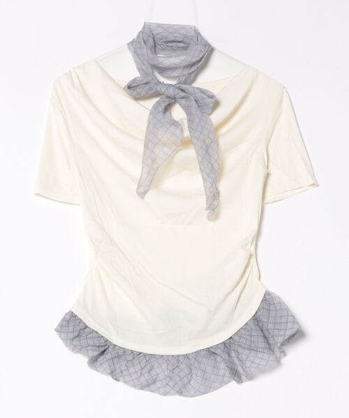 frunco(フランコ)の「チェックタイチョーカー付きカットトップス(半袖)(Tシャツ/カットソー・レディース・ホワイト/ブルー・FREE)」の3枚目の写真