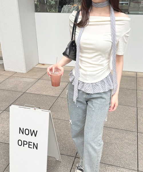 frunco(フランコ)の「チェックタイチョーカー付きカットトップス(半袖)(Tシャツ/カットソー・レディース・ホワイト/ブルー・FREE)」の17枚目の写真